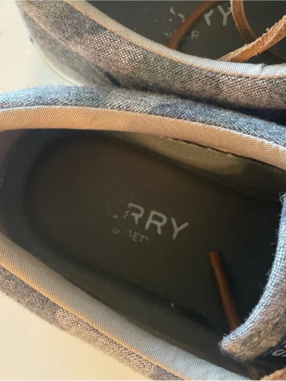 Sperry Men's Gray Canvas Boat Shoes with Brown Laces camo